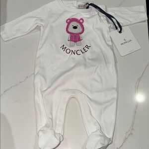Moncler White Footie with Pink Bear Motif